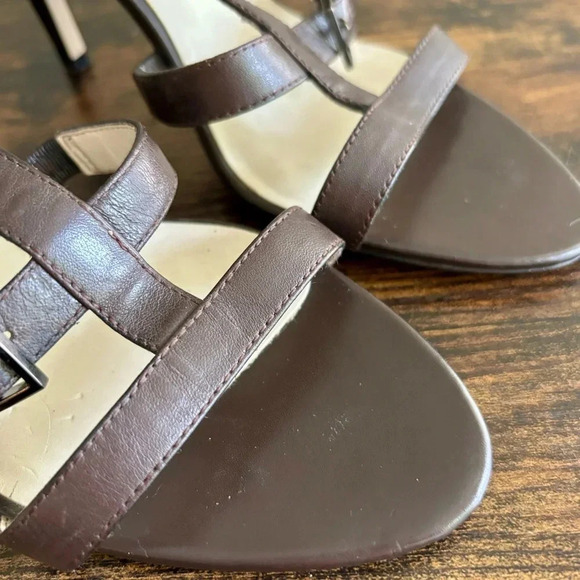 💫HP| Nine West|Dark Brown Leather Gladiator 3.5” Heel Ankle Strap Sandal Sz 7.5 - Picture 5 of 8